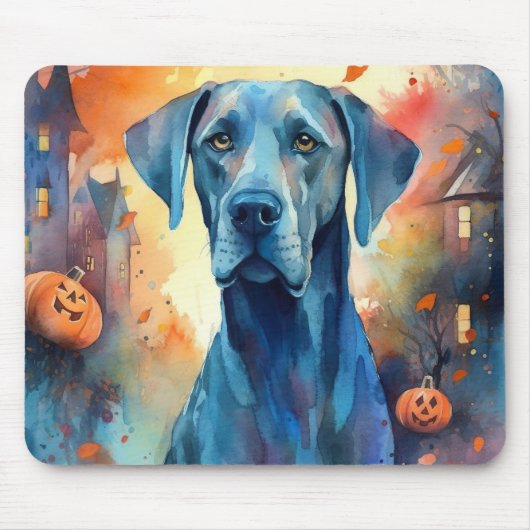 Halloween Great Dane met pompoenen eng Muismat (Voorkant)