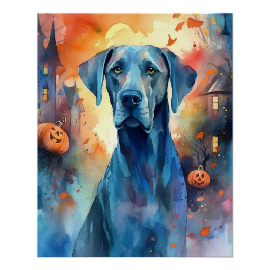Halloween Great Dane met pompoenen eng Perfect Poster (Voorkant)
