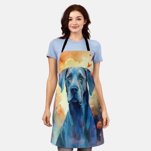 Halloween Great Dane met pompoenen eng Schort (Gedragen)