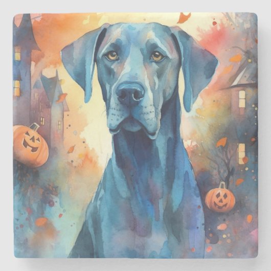 Halloween Great Dane met pompoenen eng Stenen Onderzetter (Voorkant)