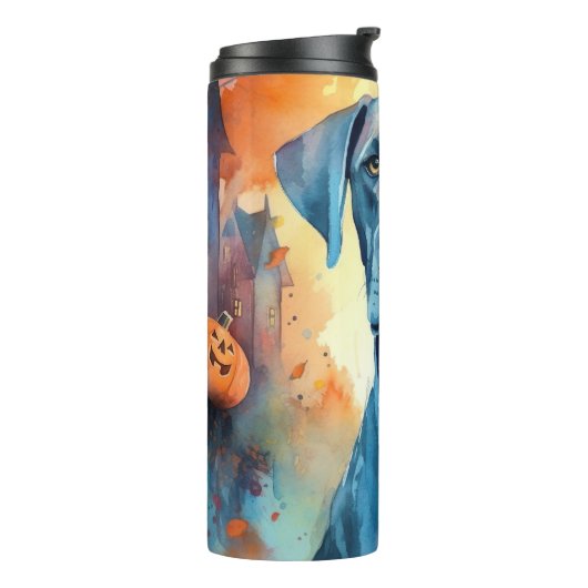 Halloween Great Dane met pompoenen eng Thermosbeker (Gedraaid links)