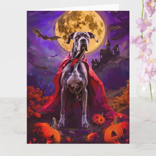 Halloween Great Dane Vampire Pumpkins eng Kaart (Orchidee)