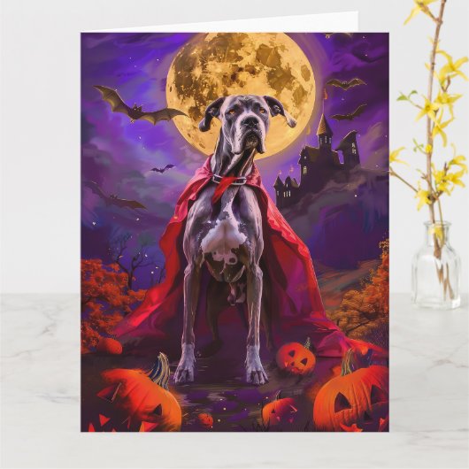 Halloween Great Dane Vampire Pumpkins eng Kaart (Gele Bloem)