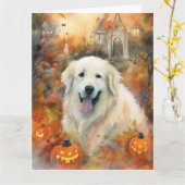 Halloween Great Pyrenees Met Pompoenen Eng Kaart (Gele Bloem)