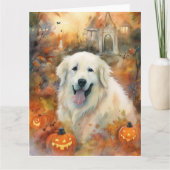 Halloween Great Pyrenees Met Pompoenen Eng Kaart (Voorkant)
