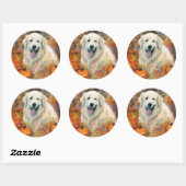 Halloween Great Pyrenees Met Pompoenen Eng Ronde Sticker (Vel)