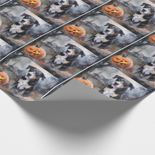 Halloween Greater Swiss with Pumpkins Scary Cadeaupapier (Hoek)