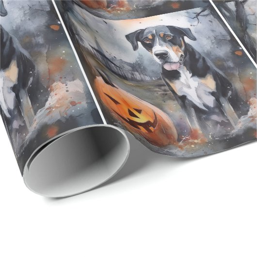 Halloween Greater Swiss with Pumpkins Scary Cadeaupapier (Rol Hoek)