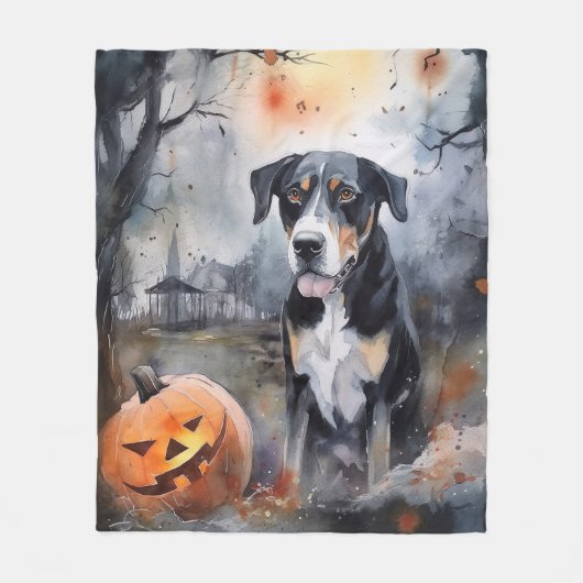 Halloween Greater Swiss with Pumpkins Scary Fleece Deken (Voorkant)