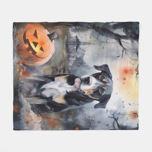 Halloween Greater Swiss with Pumpkins Scary Fleece Deken (Voorkant (Horizontaal))