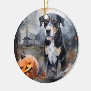 Halloween Greater Swiss with Pumpkins Scary Keramisch Ornament