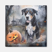 Halloween Greater Swiss with Pumpkins Scary Magneet (Voorkant)