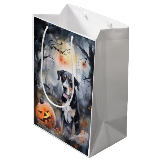 Halloween Greater Swiss with Pumpkins Scary Medium Cadeauzakje (Achterkant Gekanteld)