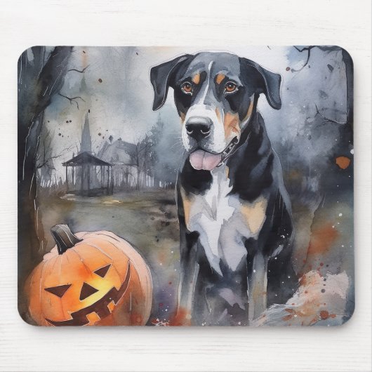 Halloween Greater Swiss with Pumpkins Scary Muismat (Voorkant)