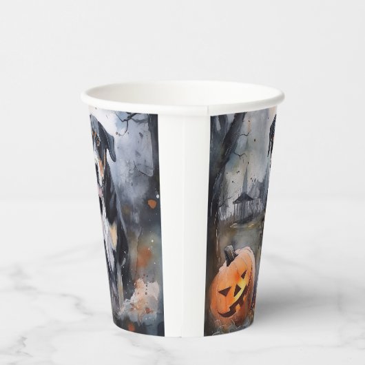 Halloween Greater Swiss with Pumpkins Scary Papieren Bekers (Rechts)