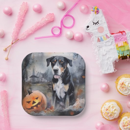 Halloween Greater Swiss with Pumpkins Scary Papieren Bordje (Feest)