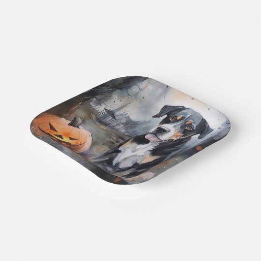 Halloween Greater Swiss with Pumpkins Scary Papieren Bordje (Gebogen)