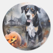 Halloween Greater Swiss with Pumpkins Scary Ronde Sticker (Voorkant)