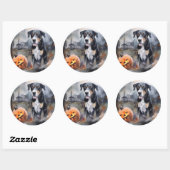 Halloween Greater Swiss with Pumpkins Scary Ronde Sticker (Vel)
