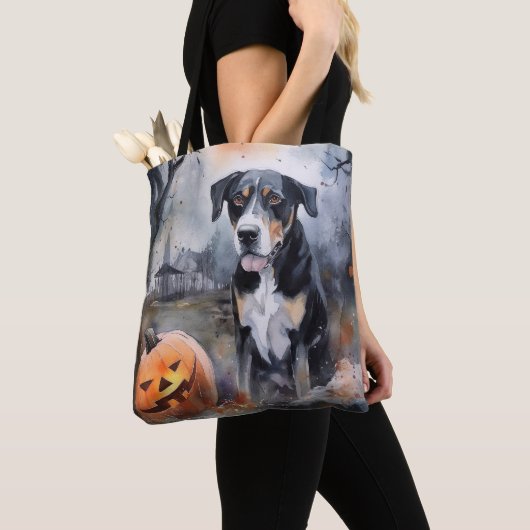 Halloween Greater Swiss with Pumpkins Scary Tote Bag (Dichtbij)