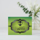 Halloween green alien briefkaart (Staand voorkant)
