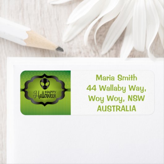 Halloween green alien etiket (Insitu)