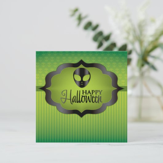 Halloween green alien kaart (Staand voorkant)