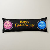 Halloween green and orange moon faces Gothic fanta Lichaamskussen (Achterkant)
