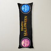 Halloween green and orange moon faces Gothic fanta Lichaamskussen (Achterkant (Verticaal))