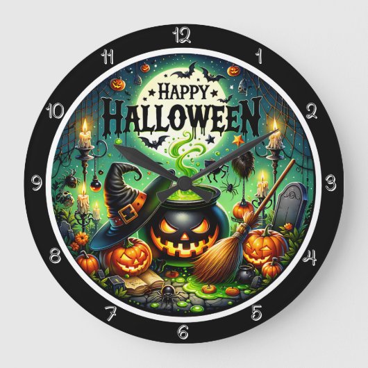 Halloween Green Cauldron Grote Klok (Voorkant)