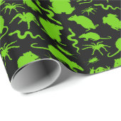 Halloween Green Creepy Crawlies Rats Toads Spinnen Cadeaupapier (Rol Hoek)