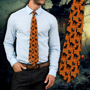 Halloween Green Eyed Cats Oranje Stropdas