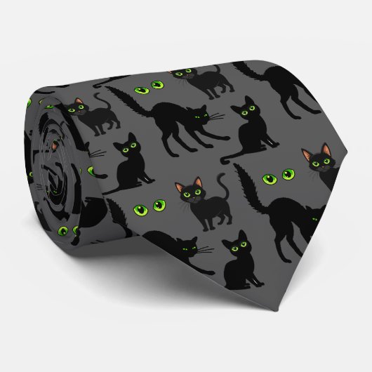 Halloween Green Eyes Cats Pattern Stropdas (Opgerold)