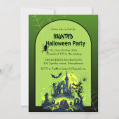 Halloween Green Haunted House Party Kaart (Voorkant)