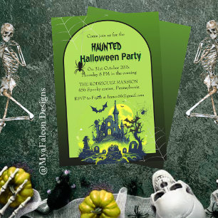 Halloween Green Haunted House Party Kaart