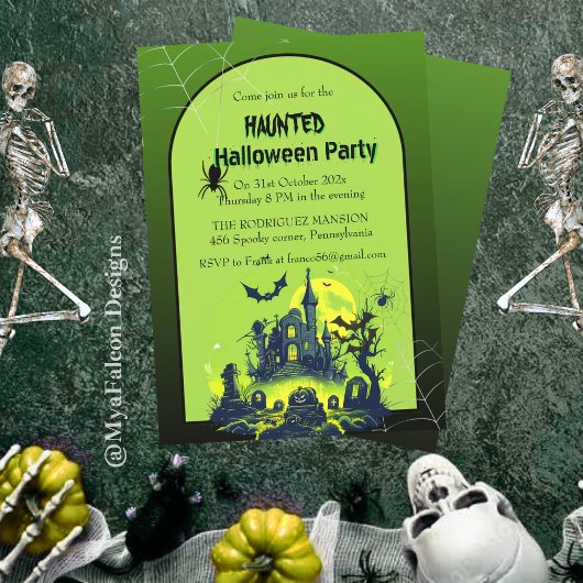 Halloween Green Haunted House Party Kaart