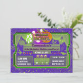 Halloween Green & Paarse GLOW BOWL Verjaardagsfees Kaart (Staand voorkant)