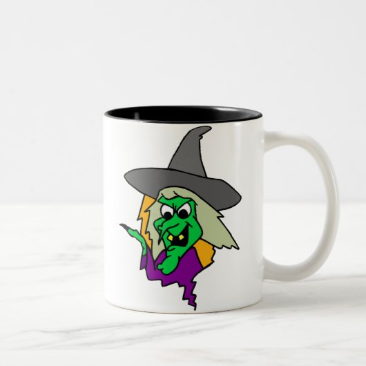 Halloween Green Witch Tweekleurige Koffiemok (Rechts)