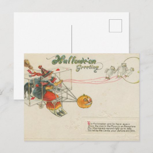 Halloween Greeting Airplane Witch  Briefkaart (Voorkant / Achterkant)