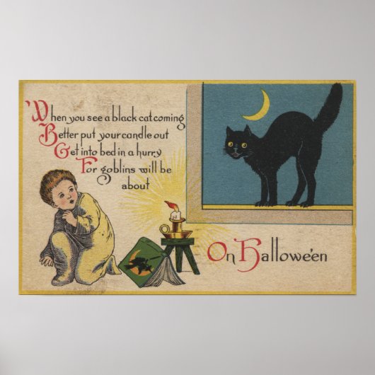 Halloween Greeting Black Cat Poster (Voorkant)