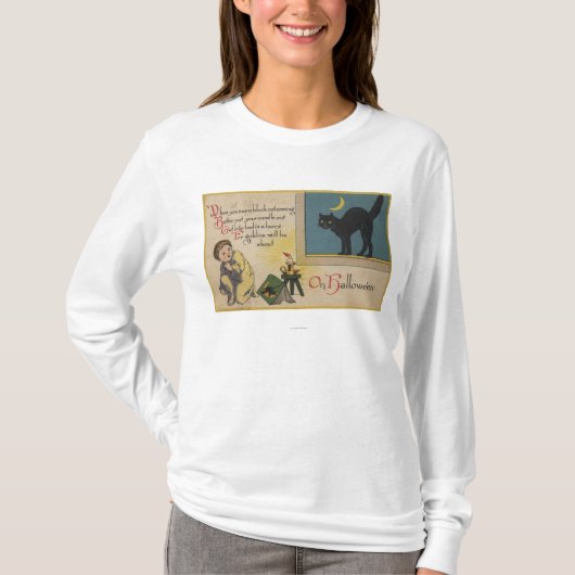 Halloween Greeting Black Cat T-shirt (Voorkant)