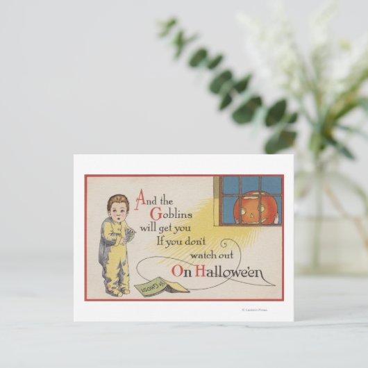 Halloween Greeting Goblin in Window Briefkaart (Staand voorkant)