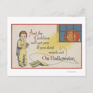 Halloween Greeting Goblin in Window Briefkaart