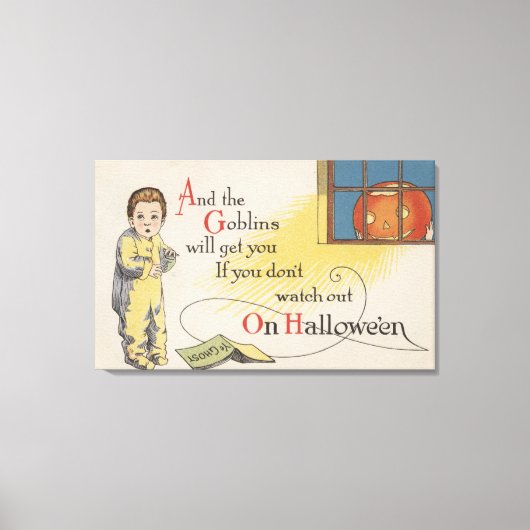 Halloween Greeting Goblin in Window Canvas Afdruk (Voorkant)