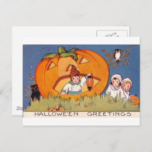 Halloween Greeting Kinder, Pumpkin, Owl Briefkaart (Voorkant / Achterkant)
