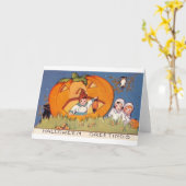 Halloween Greeting Kinder, Pumpkin, Owl Kaart (Gele Bloem)