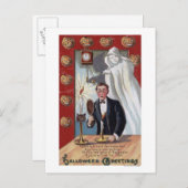 Halloween Greeting Man en Ghost Briefkaart (Voorkant / Achterkant)
