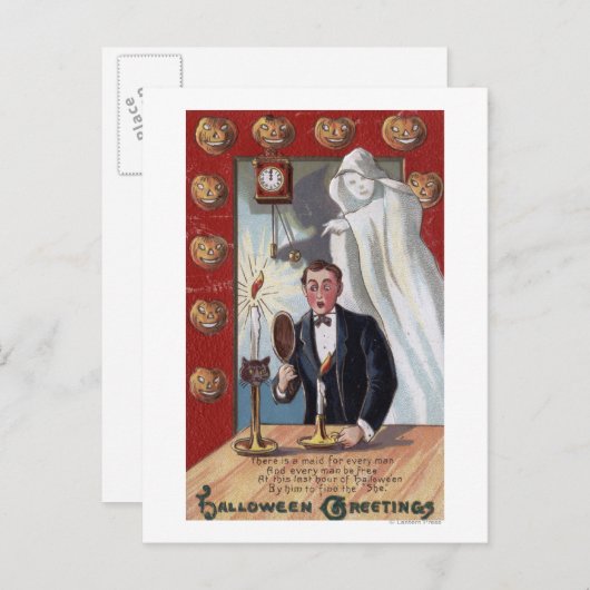 Halloween Greeting Man en Ghost Briefkaart (Voorkant / Achterkant)