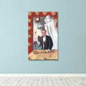 Halloween Greeting Man en Ghost Canvas Afdruk (Insitu (Houten vloer))