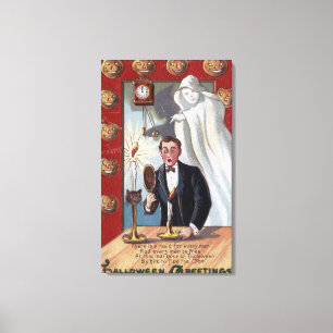 Halloween Greeting Man en Ghost Canvas Afdruk
